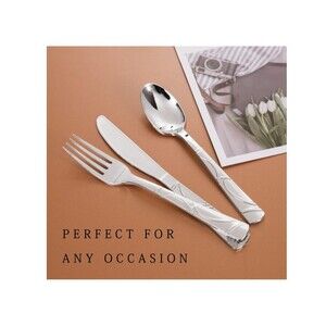 NEW Plastic Cutlery 180 Set: Forks, Spoons, Knives Disposable Silverware Party